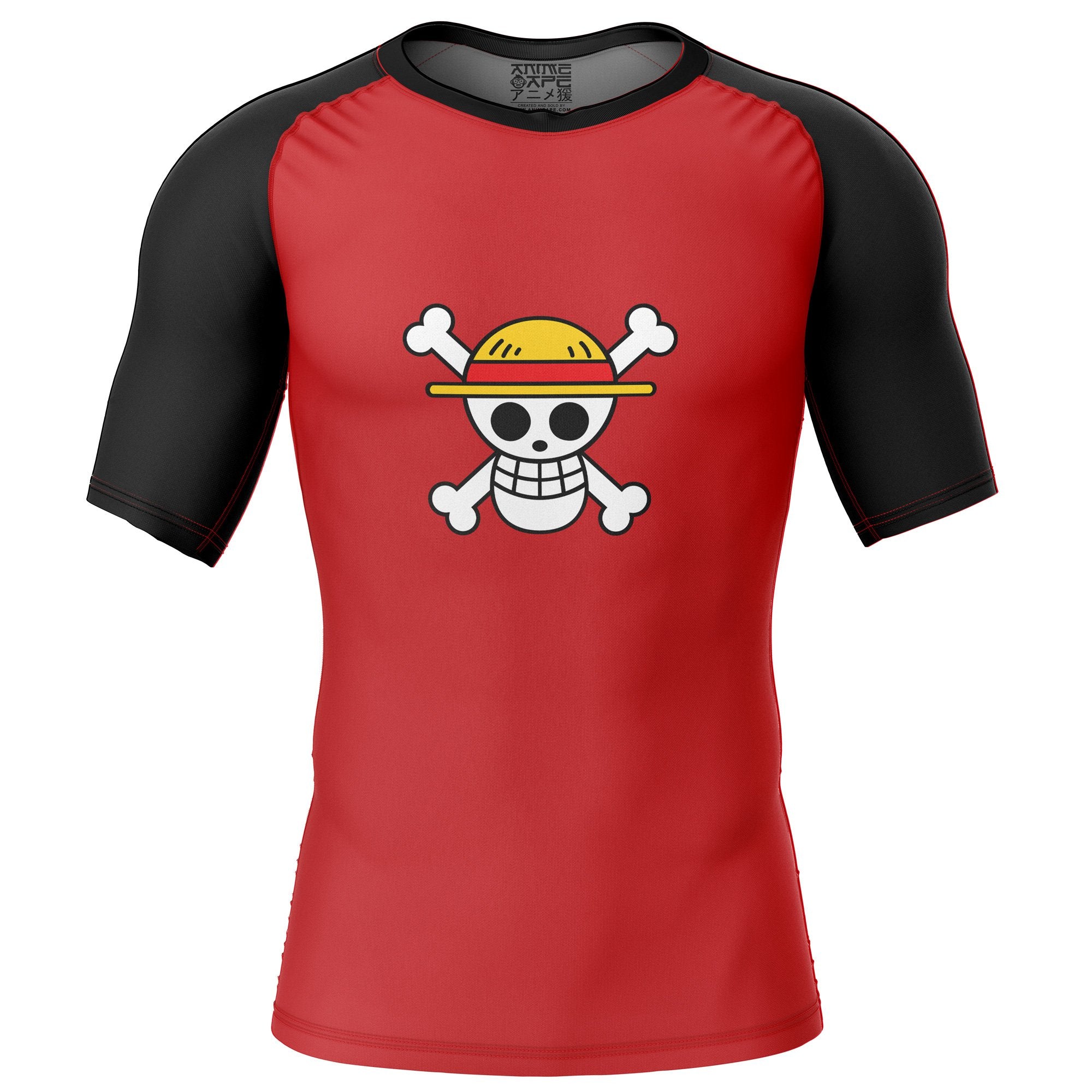 Luffy Straw Hat pirates One Piece Short Sleeve Rash Guard Compression Shirt